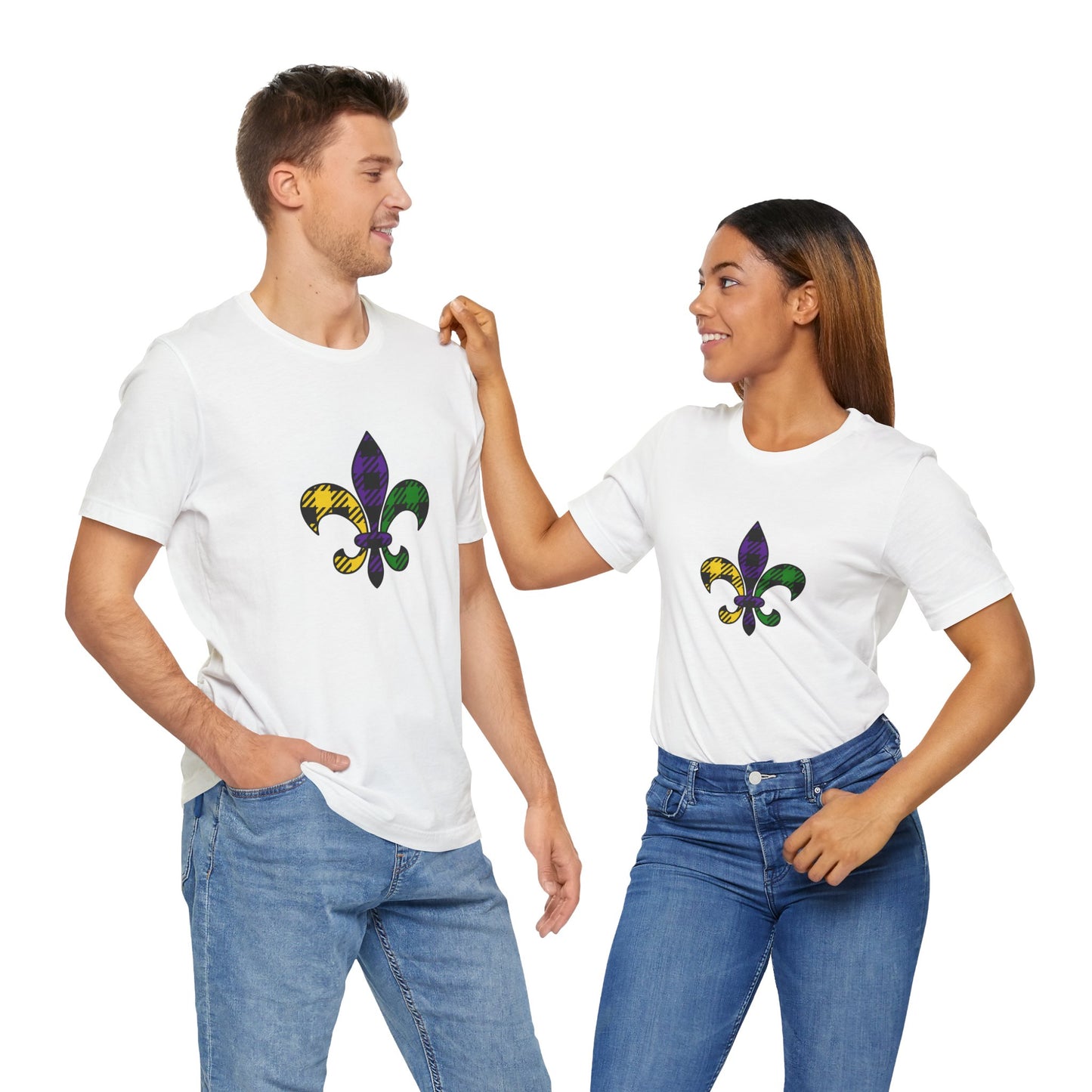 Mardi Gras Unisex Jersey Tee - Mardi Gras - Flannel Fleur De Lis - Colorful Fleur-de-Lis Design