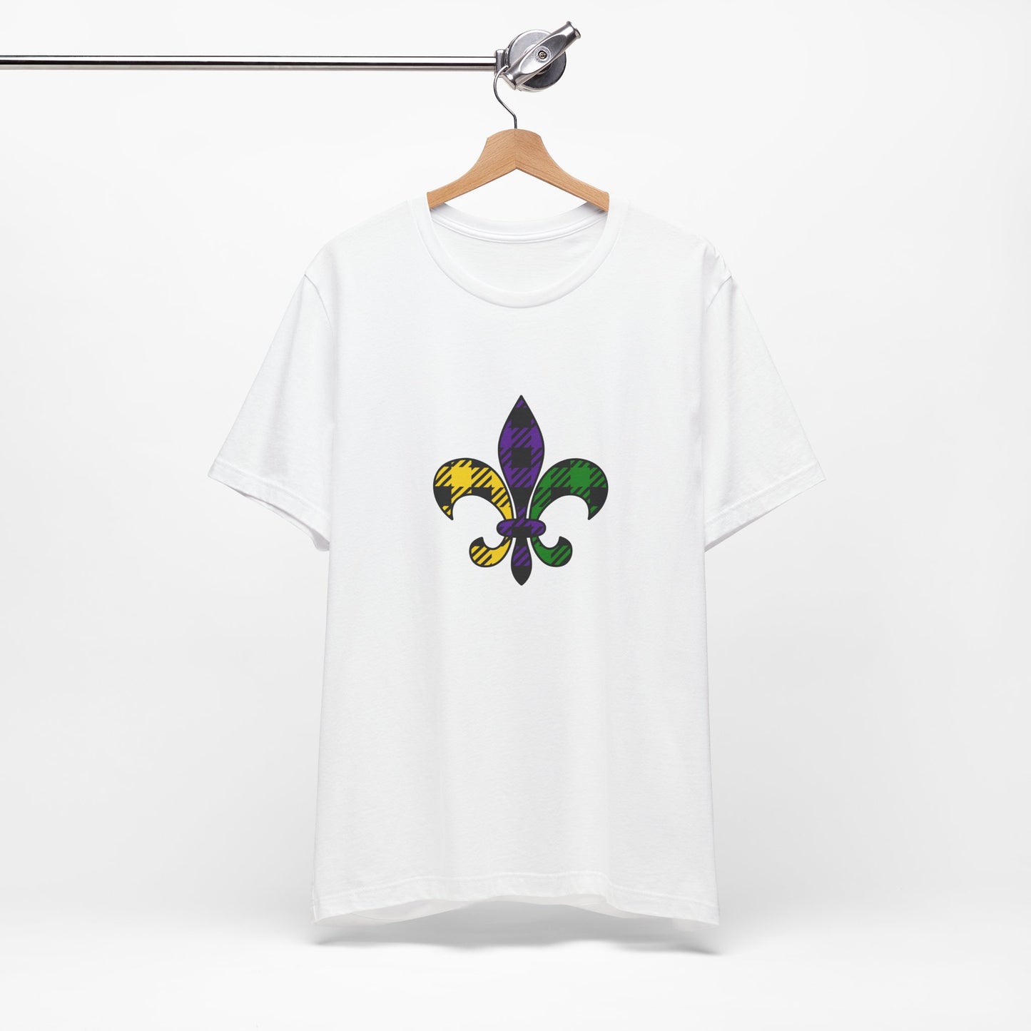 Mardi Gras Unisex Jersey Tee - Mardi Gras - Flannel Fleur De Lis - Colorful Fleur-de-Lis Design